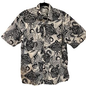 Bishop St Hawaiian Short Sleeve Button Shirt Men's Size L White Blue Turtles